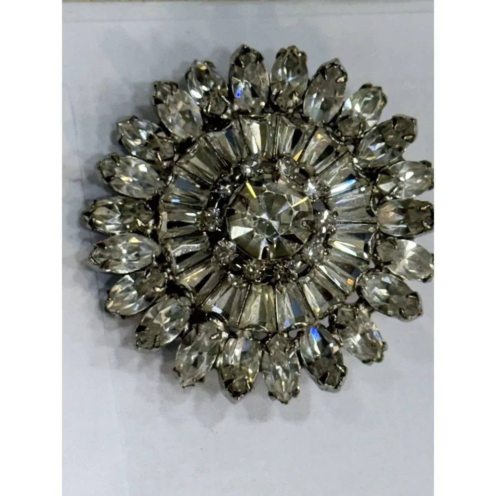 Incredible RARE Vintage Joseph Warner Signed Large Rhinestone Flower Pin Brooch - Picture 2 of 5